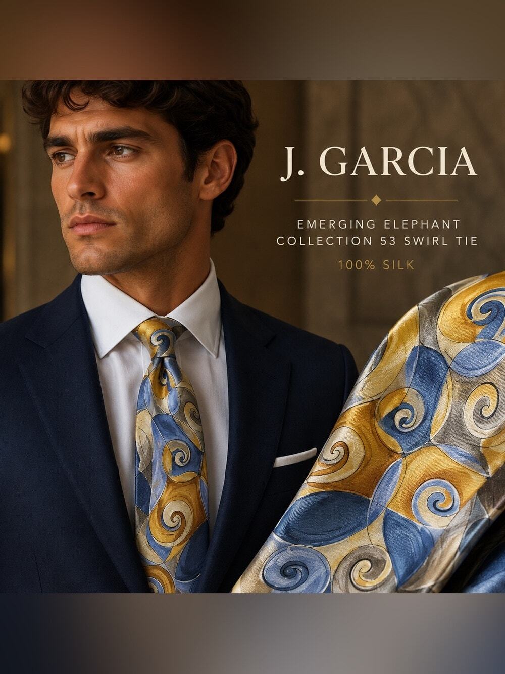 J. Garcia 100 % Silk Emerging Elephant Collection 53 Swirl Tie #1037